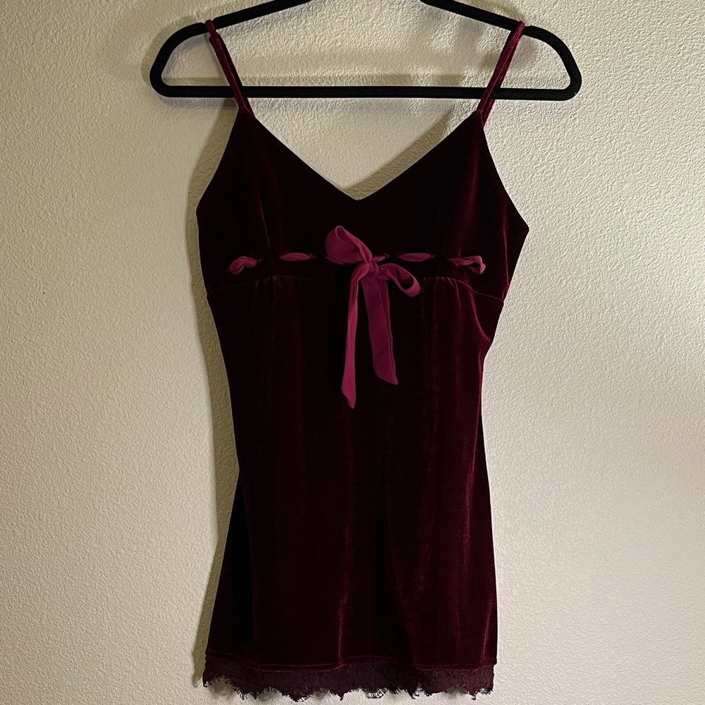Sweetees Deep Red Camisole with Lace and Bow